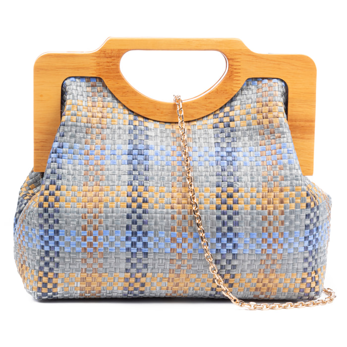 Bogna Bolso de mano Mujer. Fabricado en madera natural y rafia sintética entrelazada.
