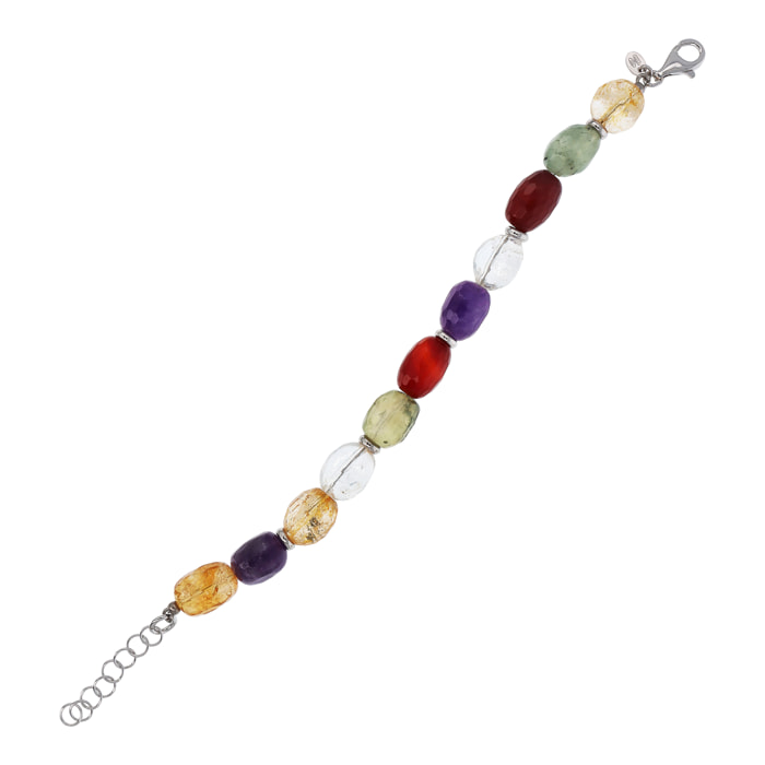 Bracciale in Argento 925 placcato Rodio con Pietra Naturale Quarzo Multicolore