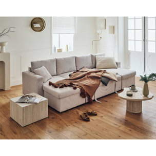 Cyrus - canapé panoramique en U - 7 places - convertible avec coffre - en velours côtelé - Beige