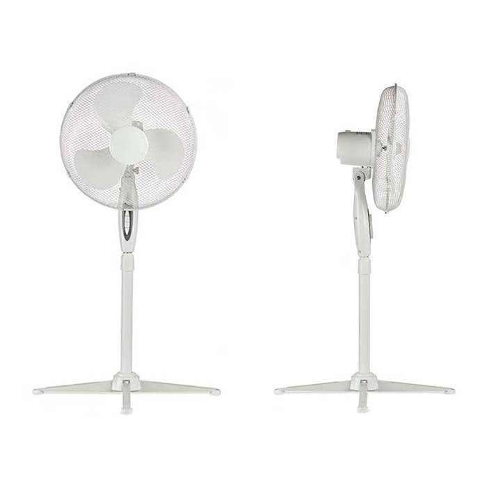 Ventilador de pie con 180º de oscilación. 45W de potencia y 3 velocidades.