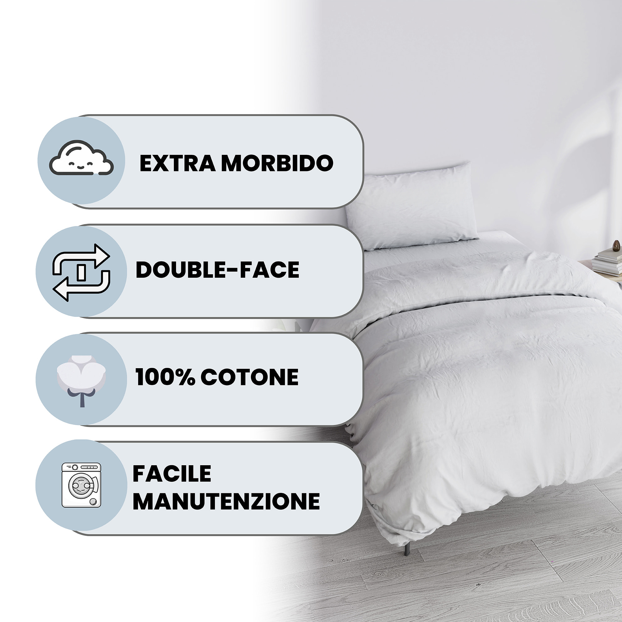 PARURE COPRIPIUMINO NATURAL COLOR PIAZZA E MEZZA - 100% COTONE MADE IN ITALY