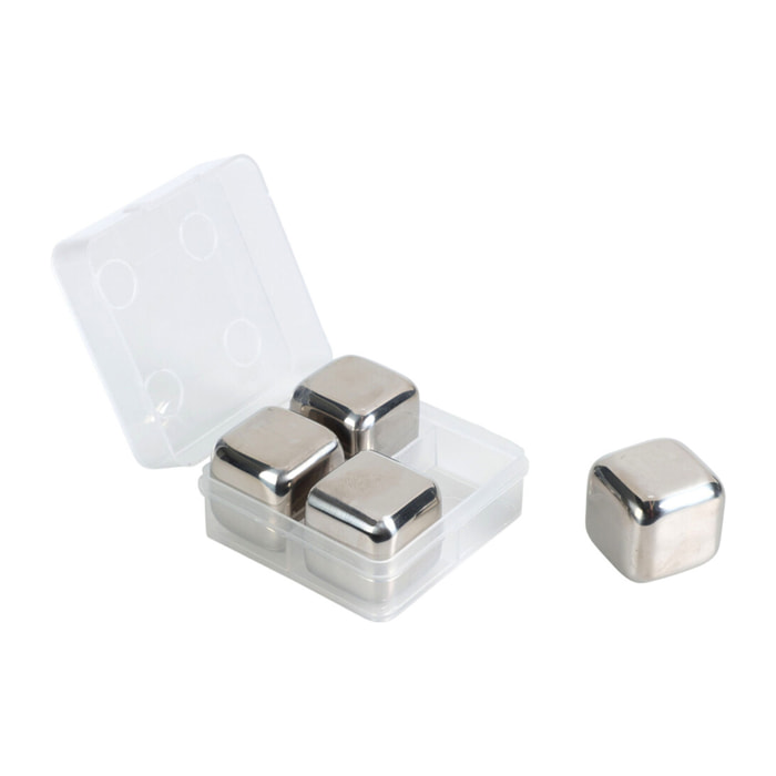 Cubitos de hielo de acero inoxidable - set 4 piezas en caja con clip ø2,7cm