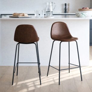 Lot de 2 chaises pour îlot central 65 cm en cuir synthétique marron - Henrik