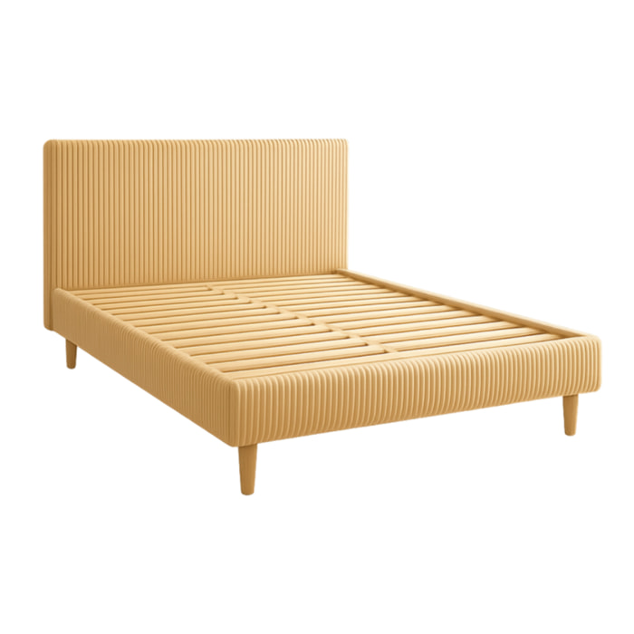 Lit Colisée avec tête de lit| Robuste et confortable | Montage simple rapide | Velours Côtelé | beige