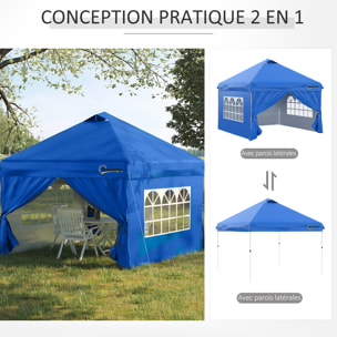 Tonnelle barnum pliant pop-up 3L x 3l x 2,84H m 4 parois latérales amovibles 2 fenêtres + sac de transport métal Oxford bleu