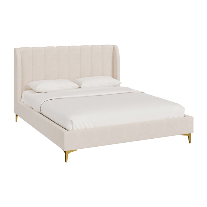 Lit double 160x200 cm en tissu beige et pieds doré - Koda