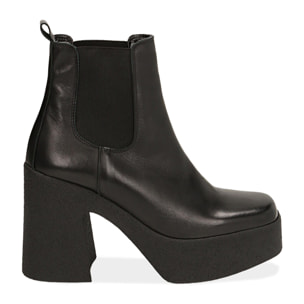 Ankle boots con plateau neri in pelle di vitello, tacco 11 cm