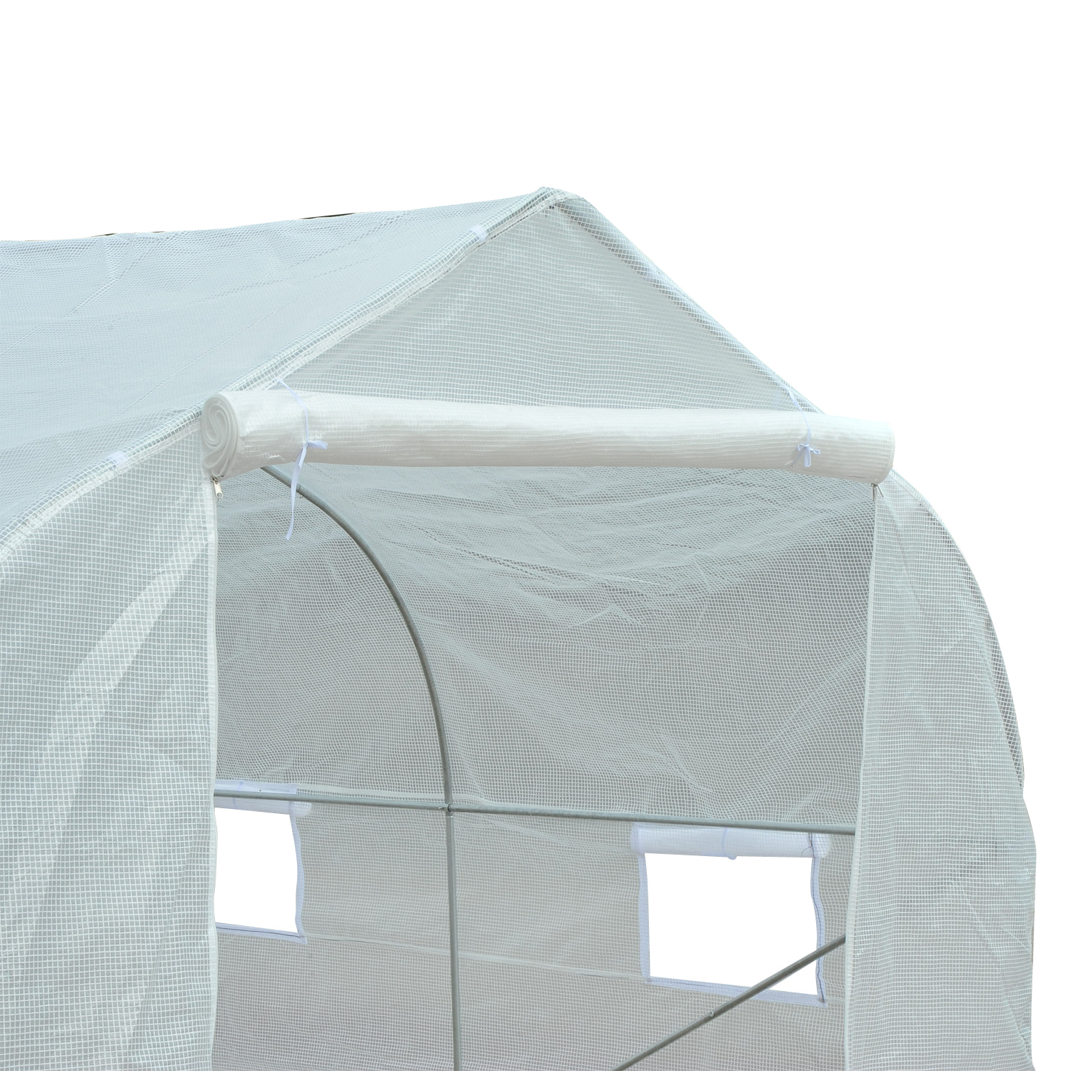 Serre tunnel de jardin dim. 4,45L x 2,99l x 2H m porte + 6 fenêtres enroulables acier galvanisé bâche PE haute densité blanc