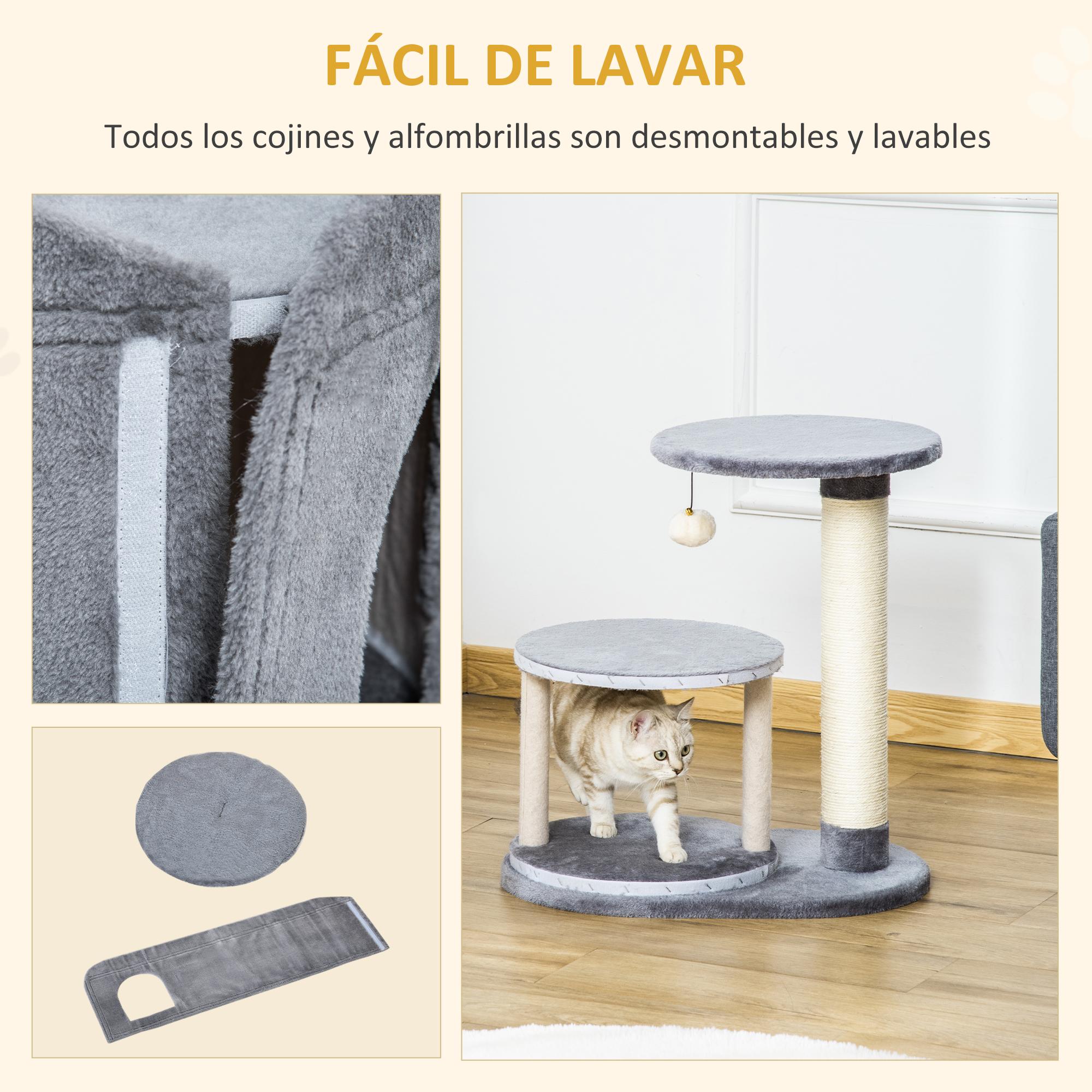 Árbol Rascador para Gatos Pequeño Altura 59 cm con Cueva Poste de Sisal y Bola