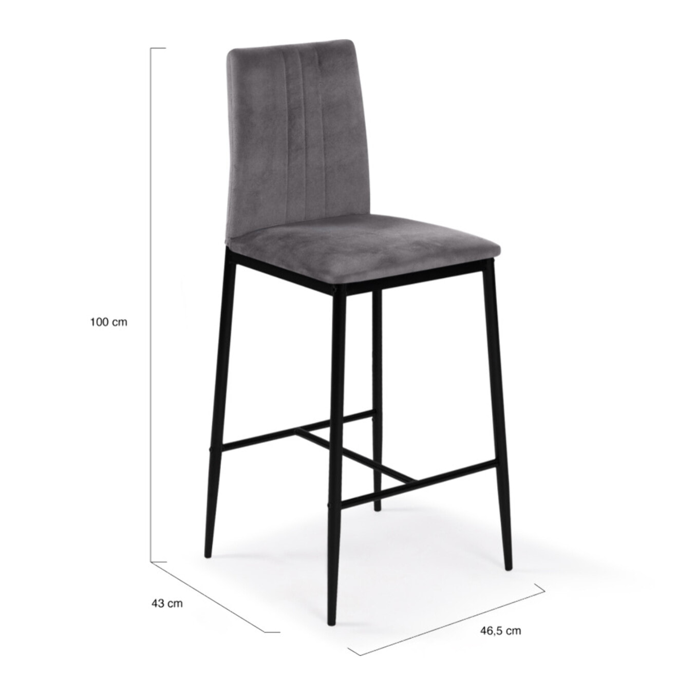 Tabourets de bar glam Jade en velours - Gris anthracite