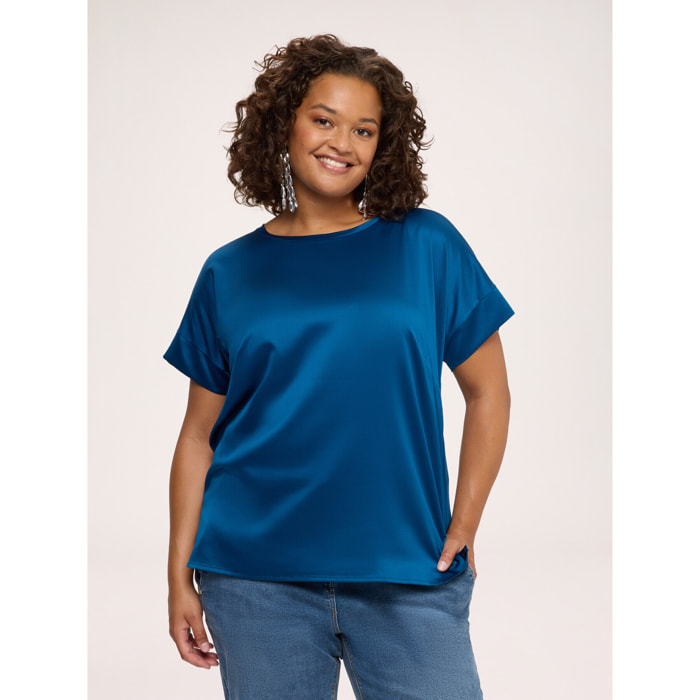Fiorella Rubino - Camiseta bimaterial en raso y jersey - Azul