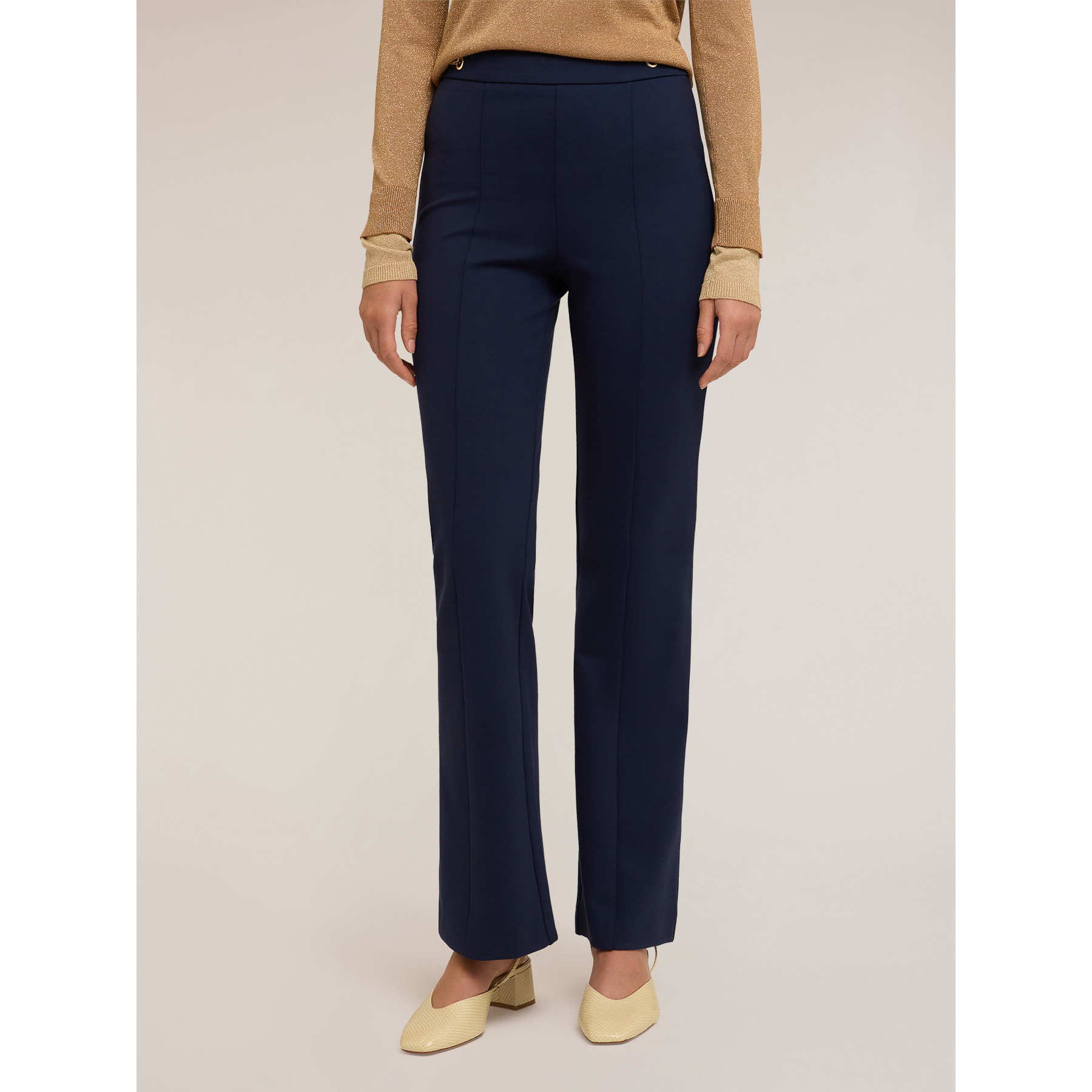 Motivi - Pantaloni flare con motivo occhielli - Blu