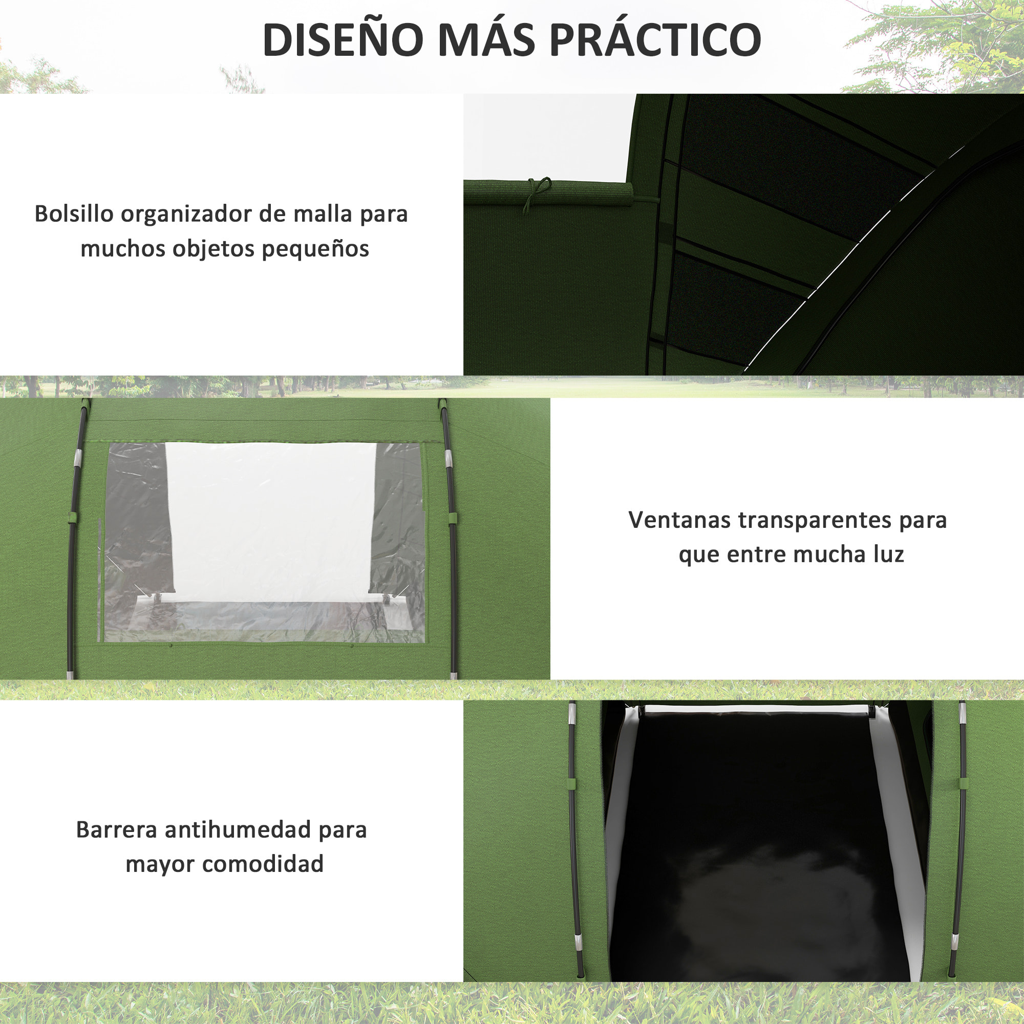 Tienda de Campaña Familiar para 4-6 Personas Tienda Camping Plegable Ligera con Bolsa de Transporte Impermeable para Playa Parque Senderismo 430x240x170 cm Verde