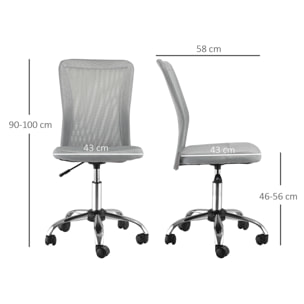 Vinsetto Chaise de bureau ergonomique hauteur réglable piètement chromé pivotant 360° revêtement maille gris