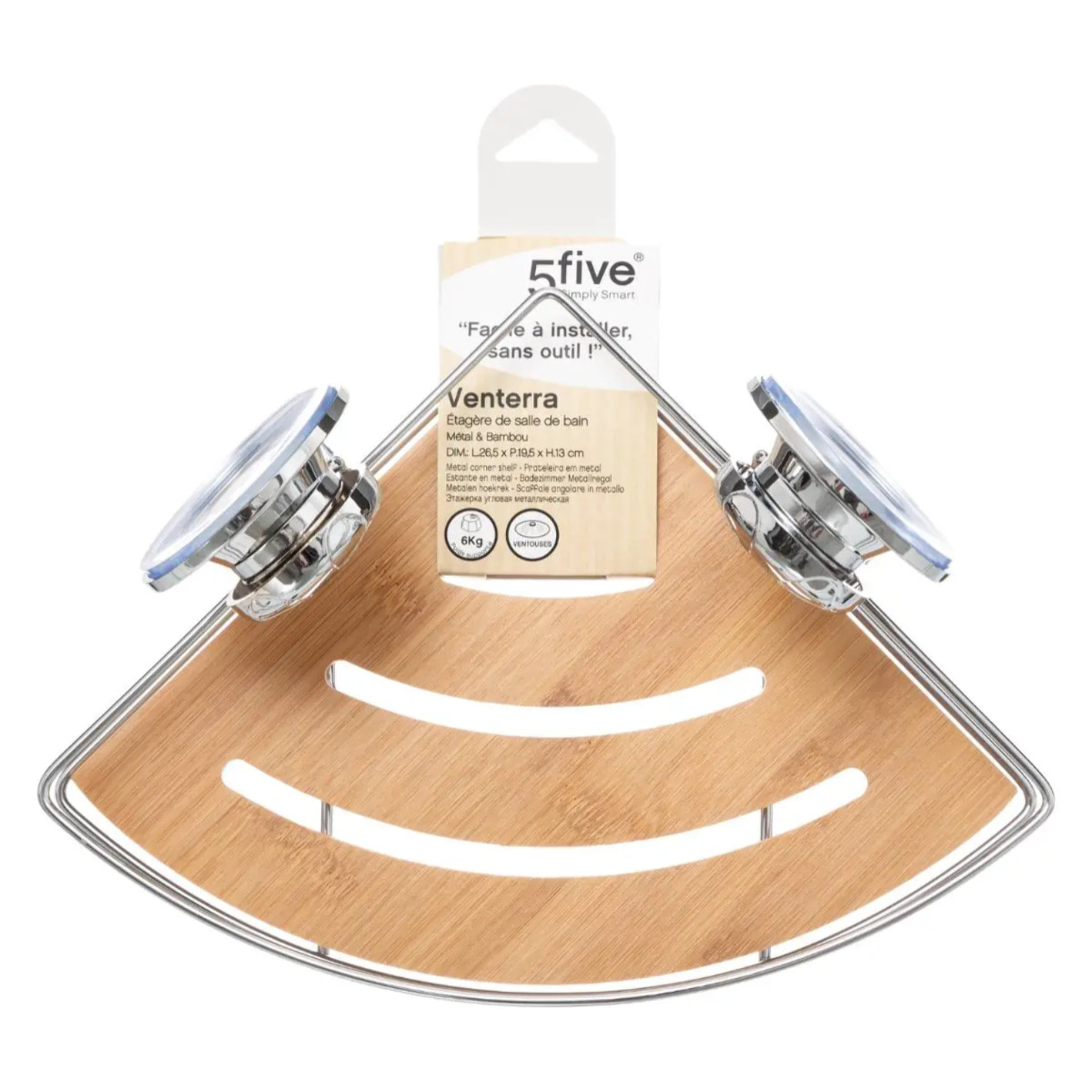 Étagère d'angle en métal et bambou