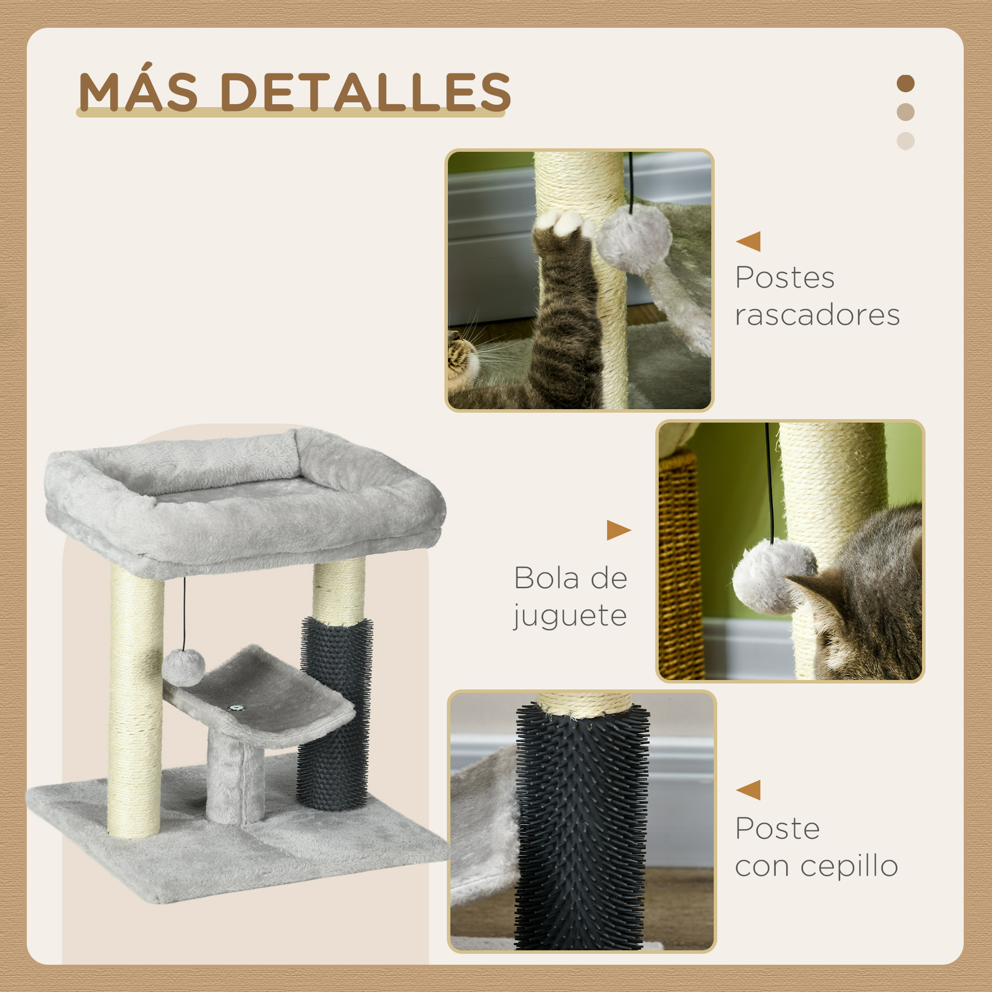Rascador para Gatos Árbol para Gatos Altura 48 cm con 2 Postes Rascadores Cama Plataforma en U y Cepillo Bola Colgante Gris