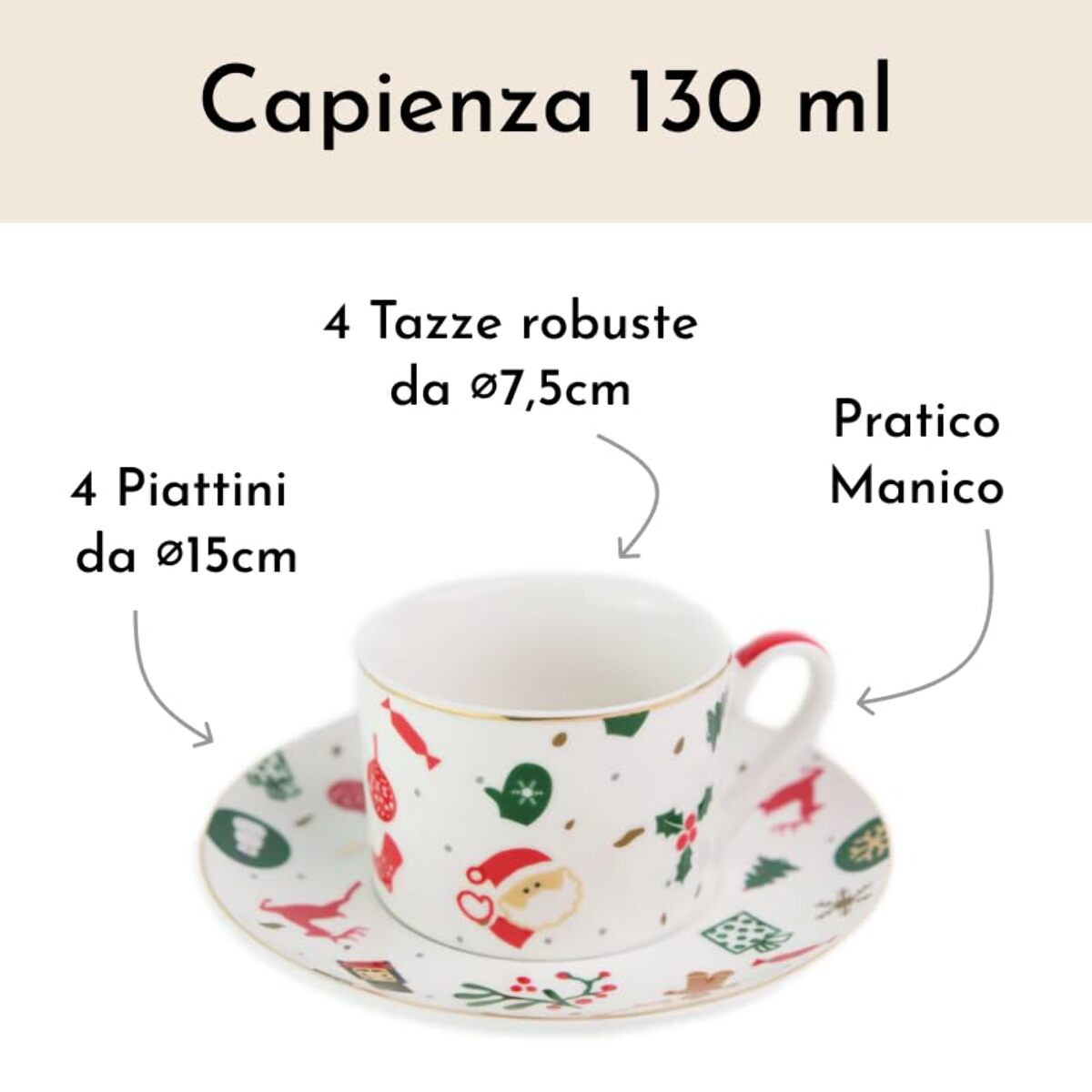 Set 4 tazze da tè Fantasia del Natale in new bone china
