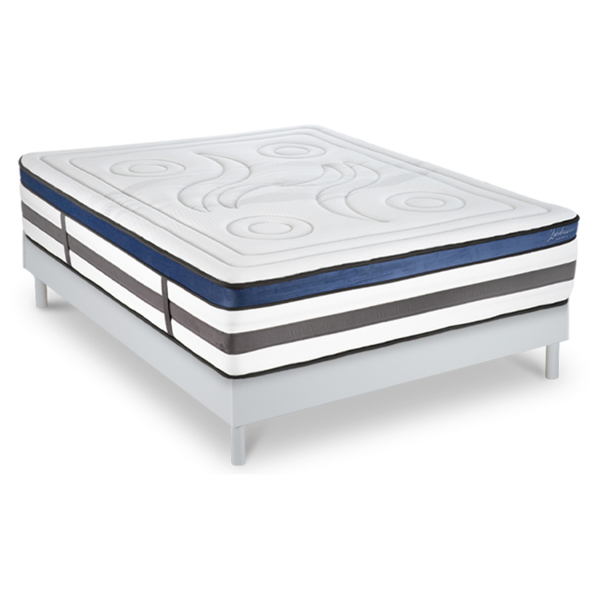 Ensemble Matelas Quintessence mémoire de forme - 30cm + sommier kit bois blanc - 2 Places