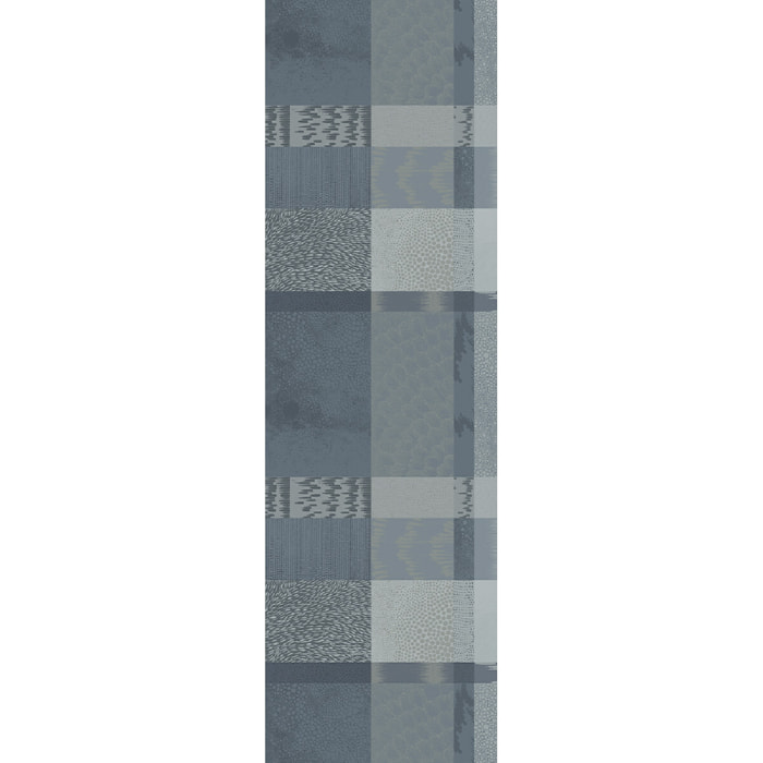 Chemin de table pur coton motif jacquard bleu gris Mille matieres orage