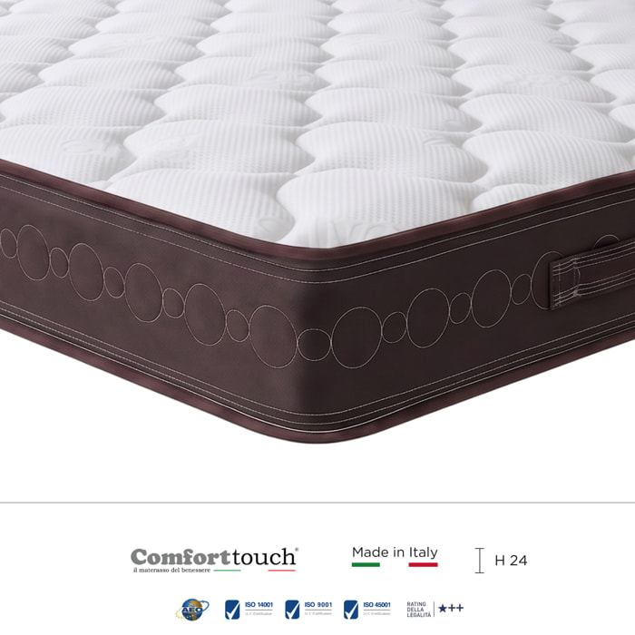"Sienna" H24 cm 90x200 guanciale Memory OMAGGIO, a molle insacchettate indipendenti ,7 zone a portanza differenziata arrotolato