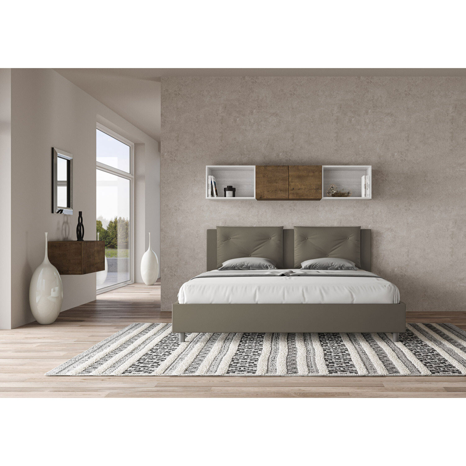 Letto matrimoniale king size contenitore imbottito 180x200 similpelle cappuccino Appia