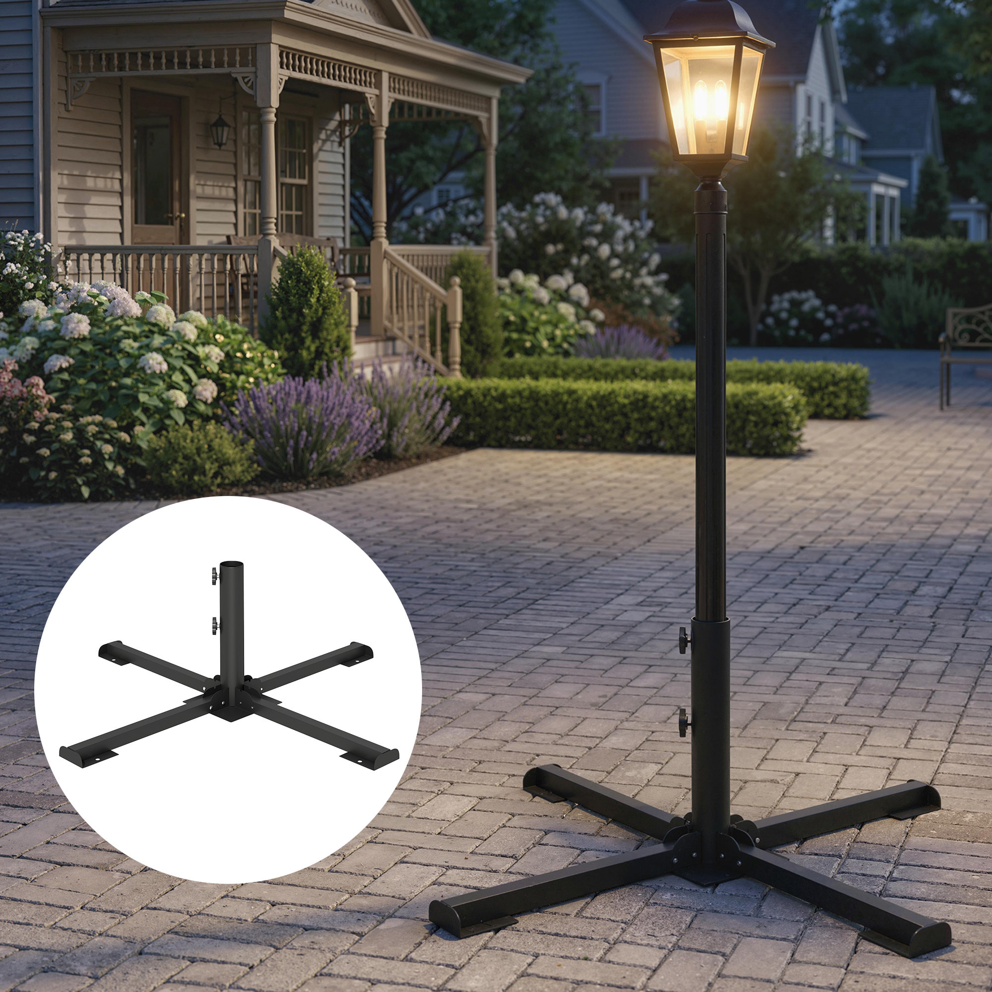 Pied de parasol pliable compatible mât 38-48mm acier anthracite