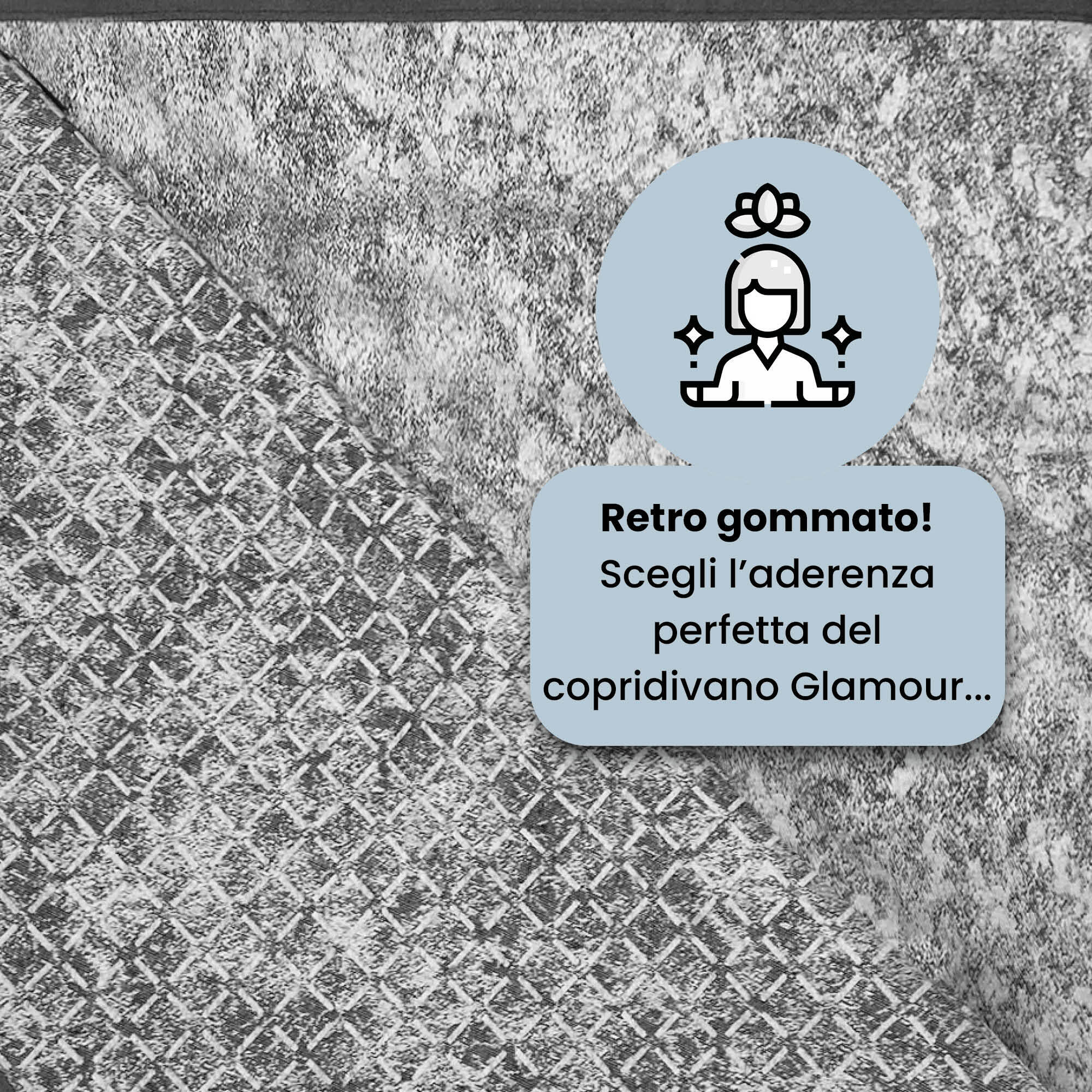 COPRIDIVANO GLAMOUR con Penisola DESTRA, Antiscivolo, Cotone+Microfibra+Fibre Varie, Made in Italy - GRIGIO SCURO