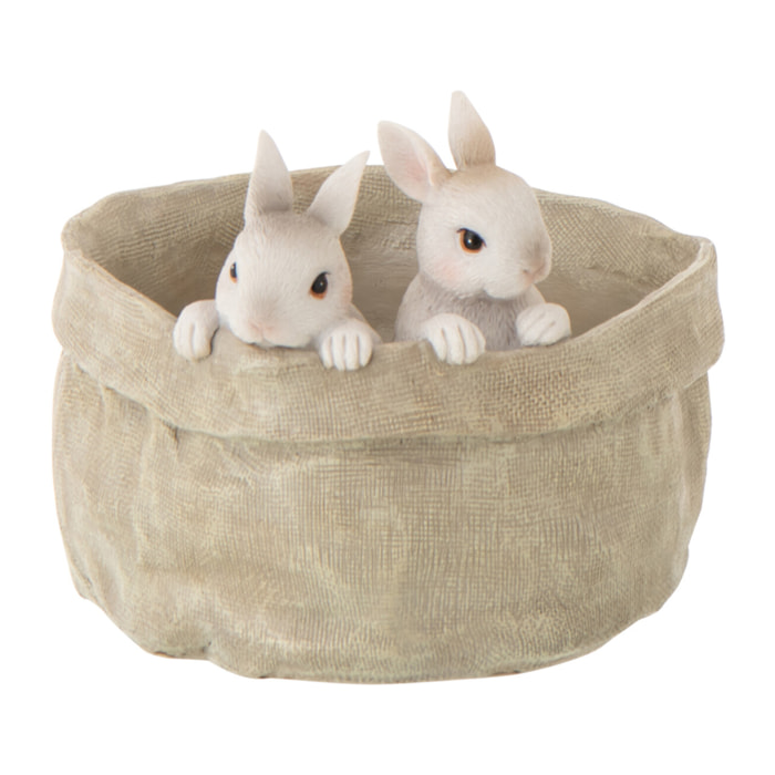 J-Line Lapin en Pot décoratif - polyésine - beige/blanc
