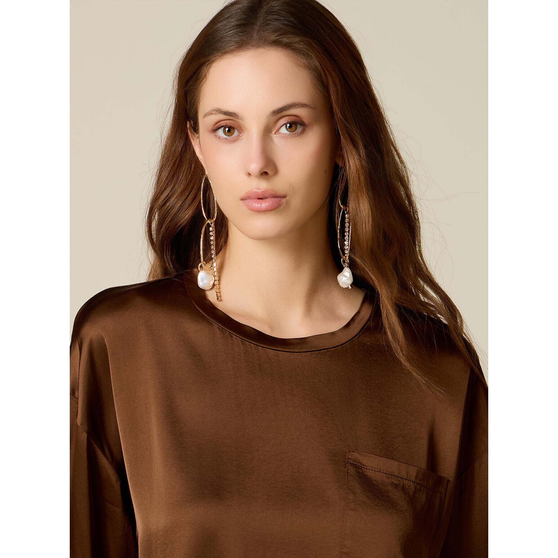 Oltre - Blusa boxy in raso di viscosa - Marrone