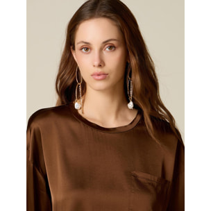 Oltre - Blusa boxy in raso di viscosa - Marrone