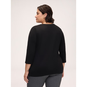 Fiorella Rubino - T-shirt bimaterica in viscosa con stampa - Nero
