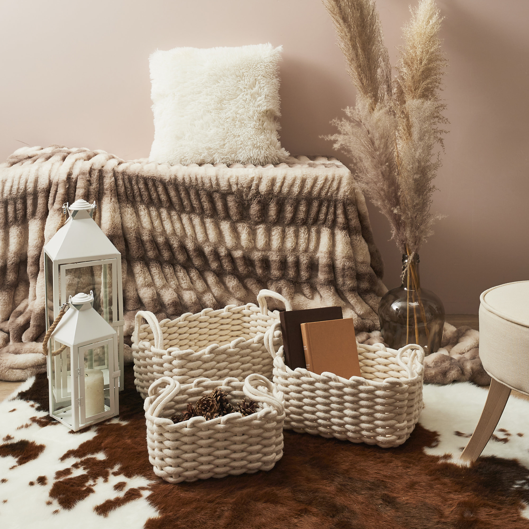 Panier Tricot Blanc X3