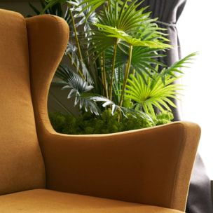 MATHIS - Fauteuil à oreilles en velours moutarde