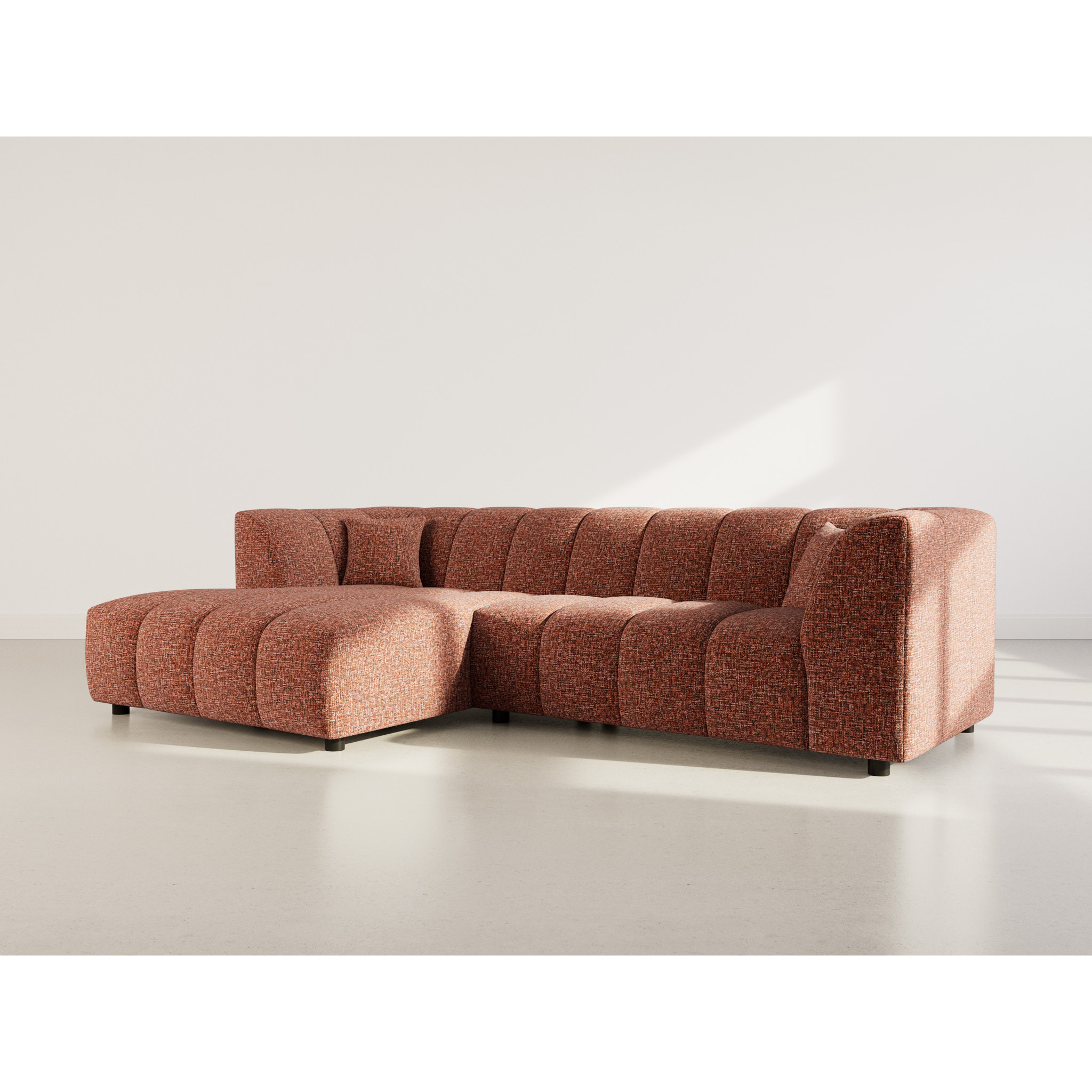 Curtis - canapé d'angle gauche 4 places avec accoudoir en tissu texturé - Terracotta