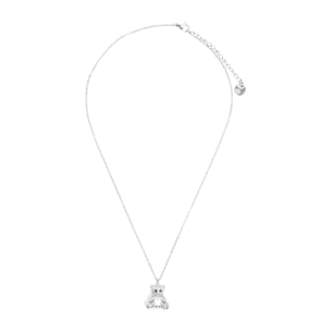 Collana in acciaio argentato con pendente orsetto e strass