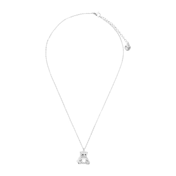 Collana in acciaio argentato con pendente orsetto e strass