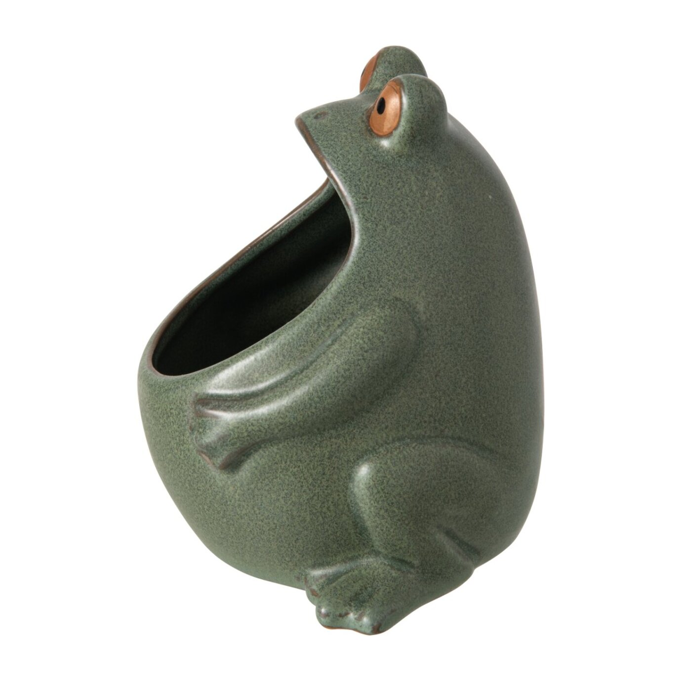 J-Line Cache-pot grenouille - grès - gris vert - small
