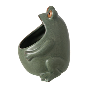 J-Line Cache-pot grenouille - grès - gris vert - small