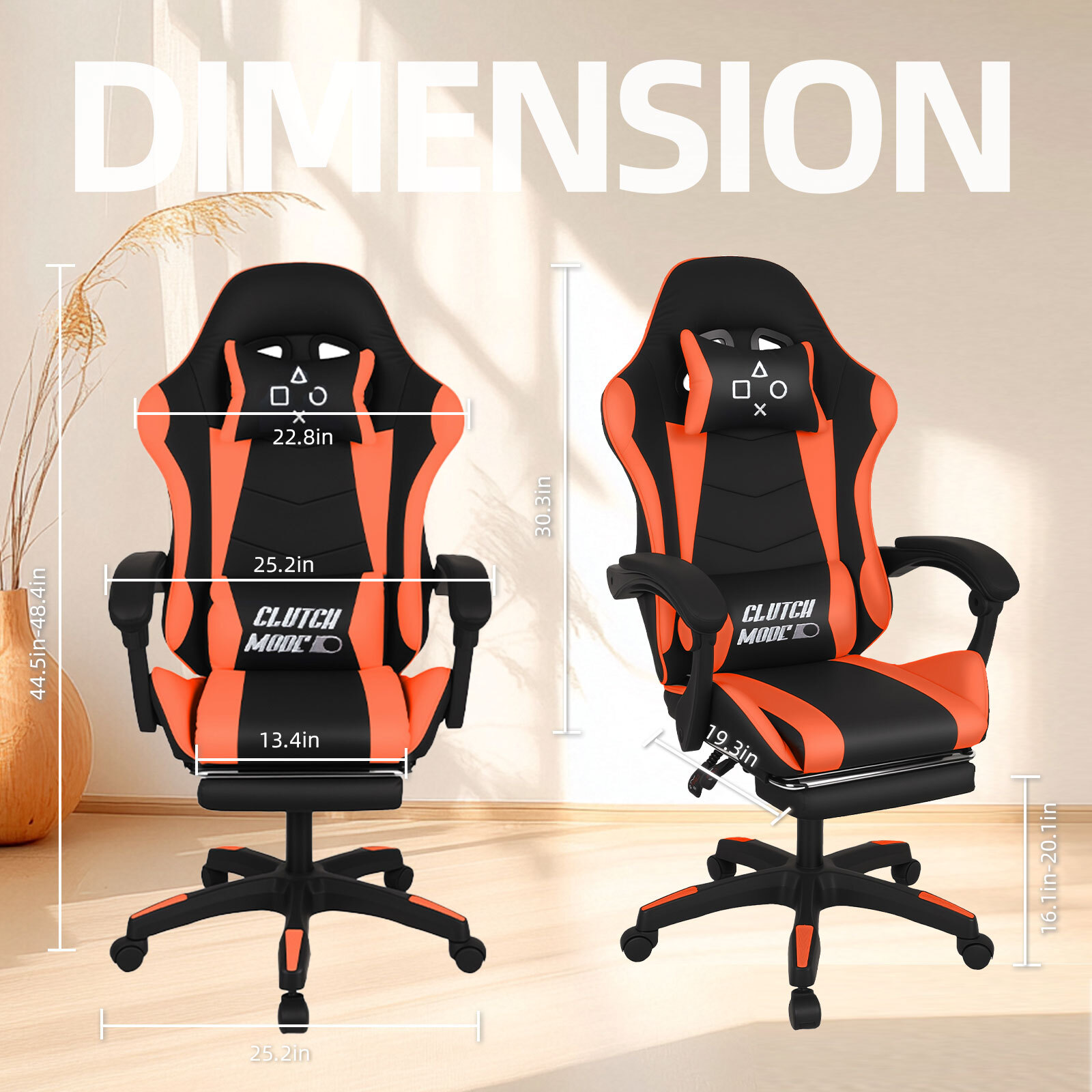 Clutch - Sedia da Gaming Ergonomica con Cuscino Lombare Poggiatesta e Poggiapiedi in PVC Nera e Rossa