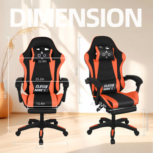 Clutch - Sedia da Gaming Ergonomica con Cuscino Lombare Poggiatesta e Poggiapiedi in PVC Nera e Rossa