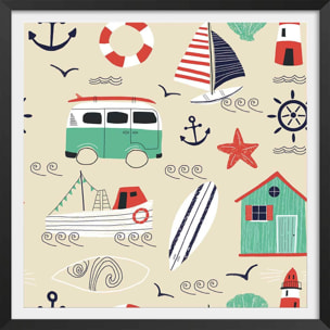 Affiche enfant vacances à la mer Affiche + cadre en bois - Noir