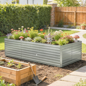 Carré potager jardinière dim. 240 x 120 x 60 cm tôle d'acier ondulée argent