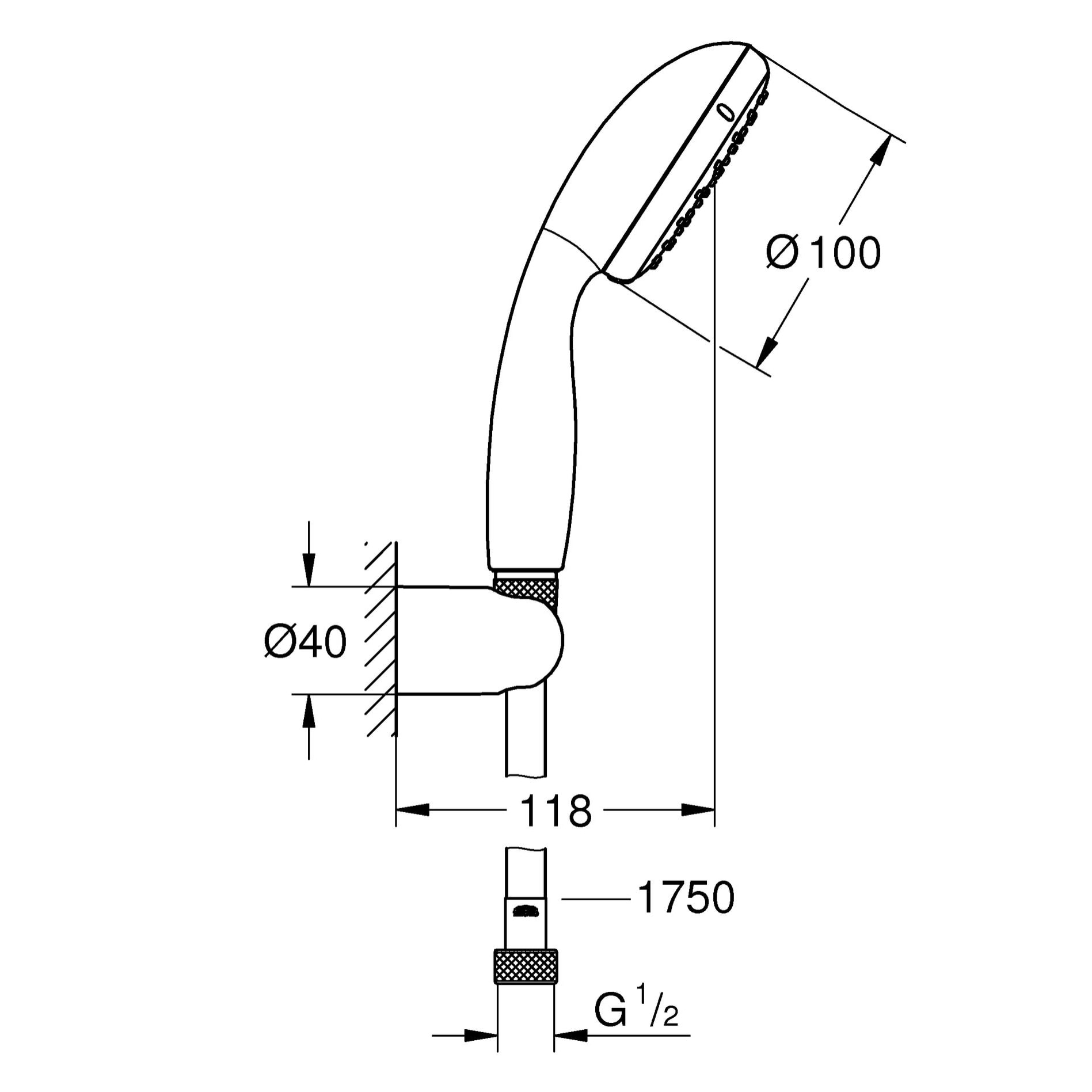 GROHE Vitalio Start 100 Ensemble de douche 1 jet avec support mural Chromé 27945000