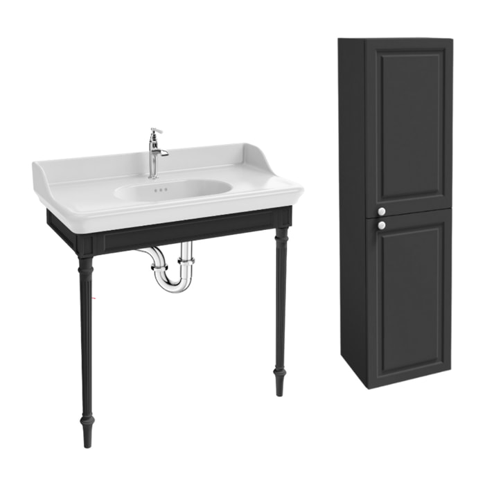 Console Cléo 1889 avec plan vasque + colonne droite + robinet lavabo chromé + siphon chromé