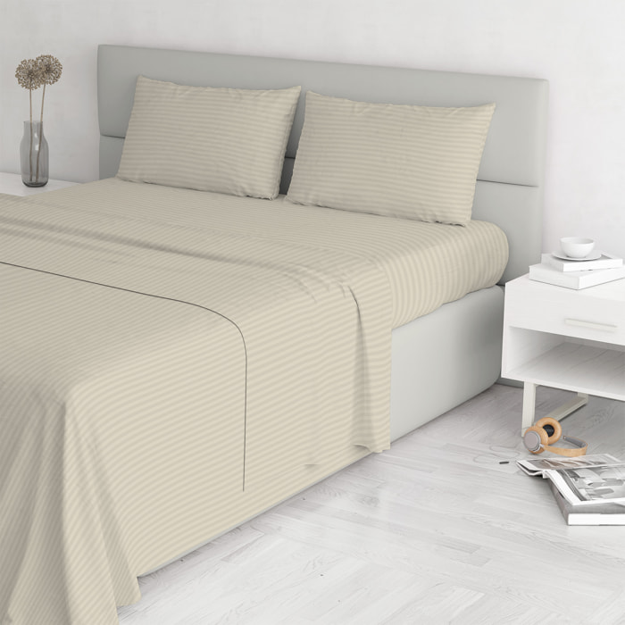 COMPLETO LETTO SATIN STRIPES, 100% Raso di Poliestere, Tinta Unita, Made in Italy - TORTORA
