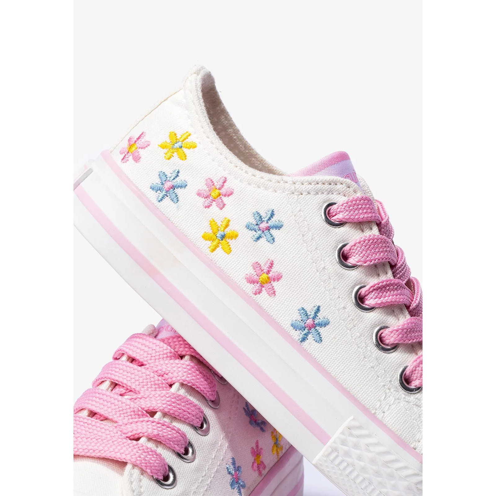 Niña Flores Blancas Zapatillas Lona