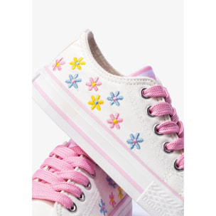 Niña Flores Blancas Zapatillas Lona