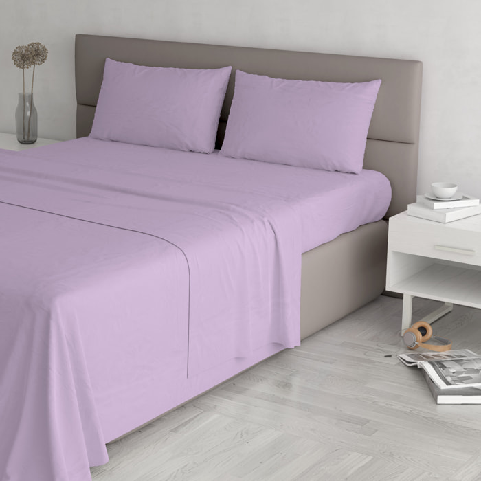 COMPLETO LETTO MAX COLOR, 100% Cotone, Made in Italy - LILLA