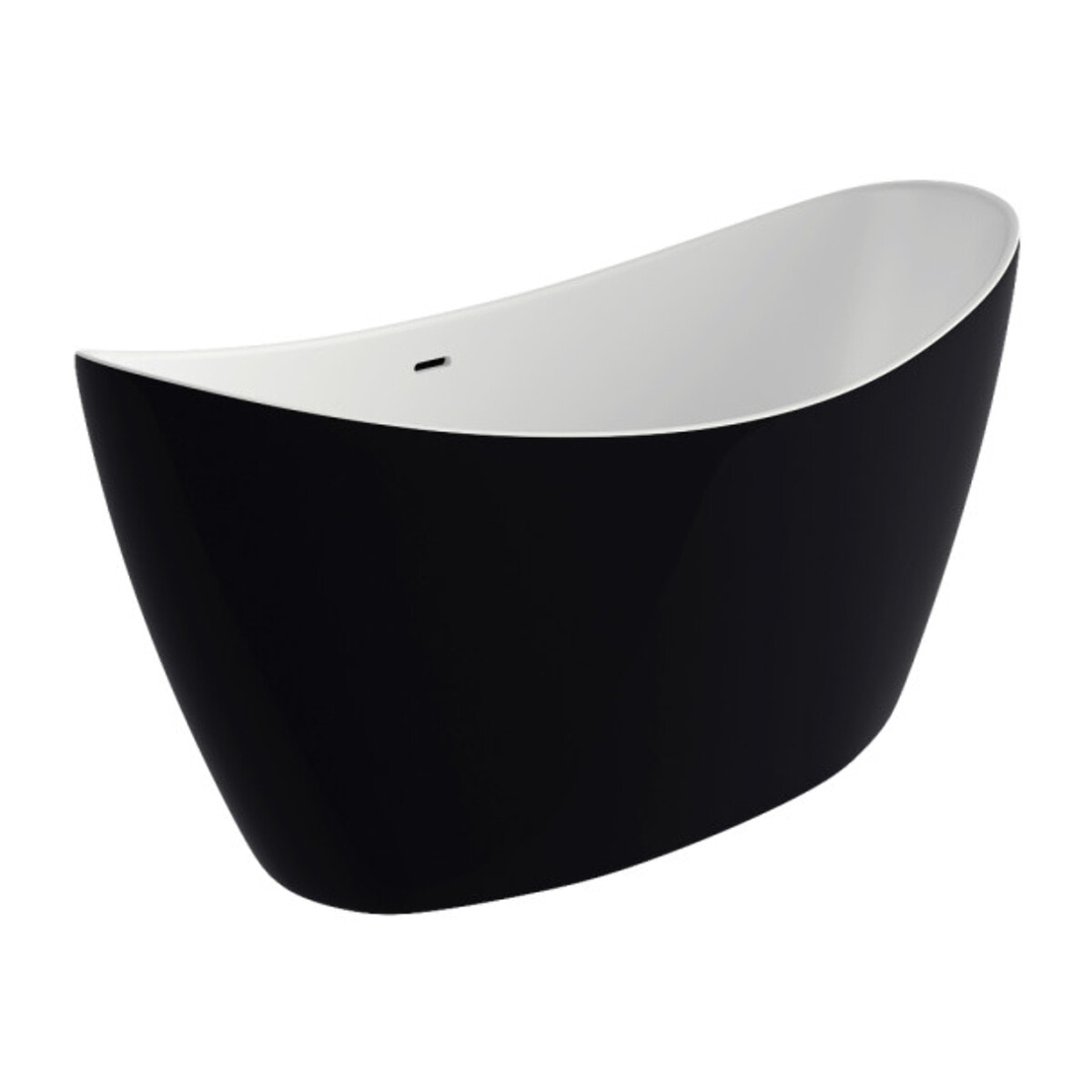 MSV - Anabelle Baignoire Îlot Ovale 170 cm en Acrylique Noir Mat, Baignoire 1 Place avec Vidage Central et Trop-plein Chromé