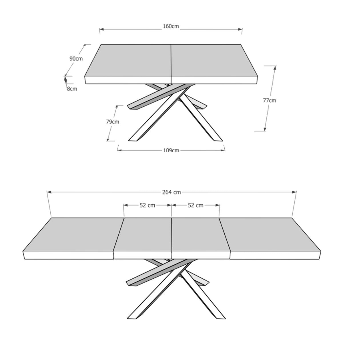 Mesa extensible 90x160/264 cm Volantis Premium Fresno Blanco estructura Antracita